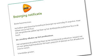 Let op: mail over afhaalbericht 'PostNL' met malware
