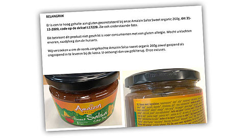 Amaizin Organic roept salsa terug vanwege te hoog glutengehalte