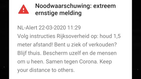 NL-Alert van overheid: houd afstand van anderen