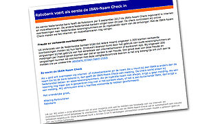 Mail over 'naamcheck bij Rabobank' is vals!