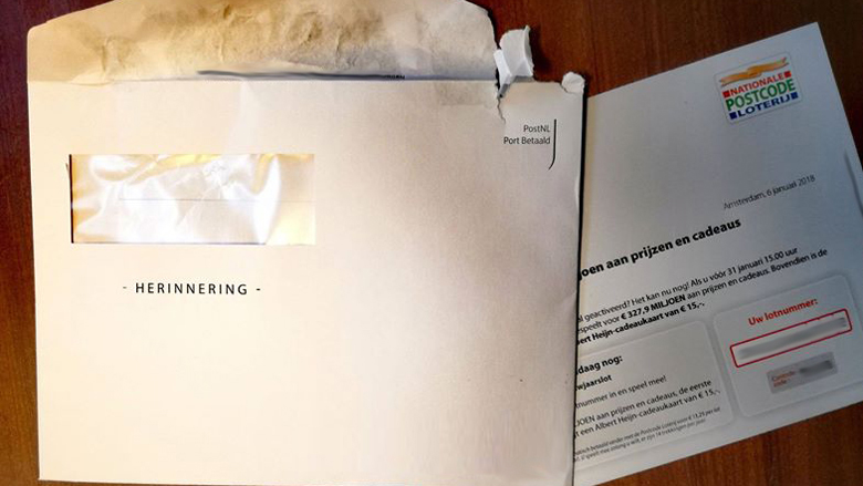 Ophef over 'aanmaning' Postcode Loterij