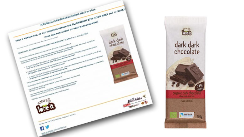 Les Chevaliers BV roept Naturally Love It chocoladerepen terug