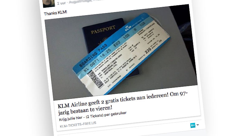 Twee gratis KLM-tickets? Trap niet in deze Facebook-hoax!