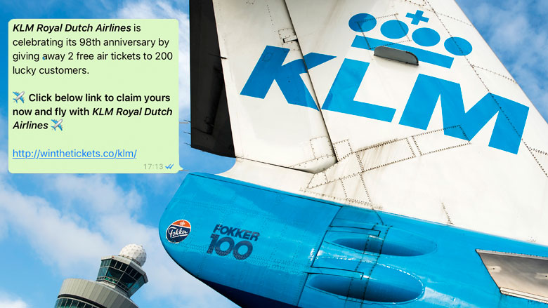WhatsApp-hoax: 2 gratis vliegtickets van 'KLM'