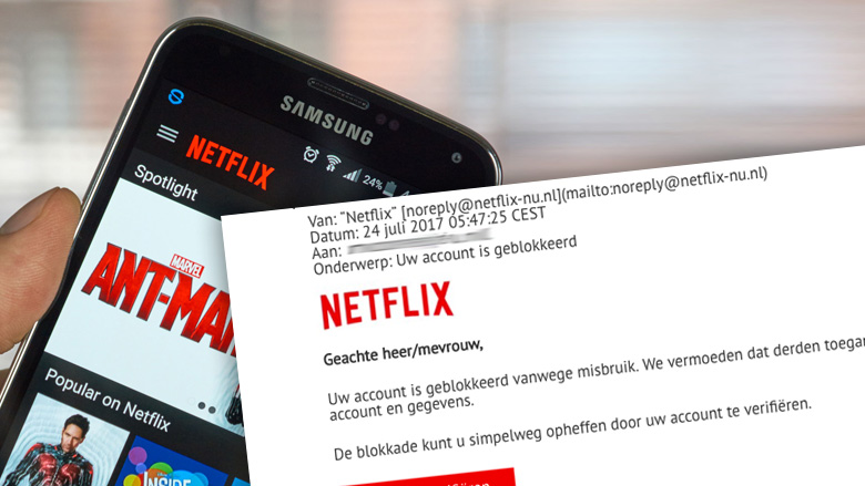 Netflix-mailtje 'Uw account is geblokkeerd' is nep