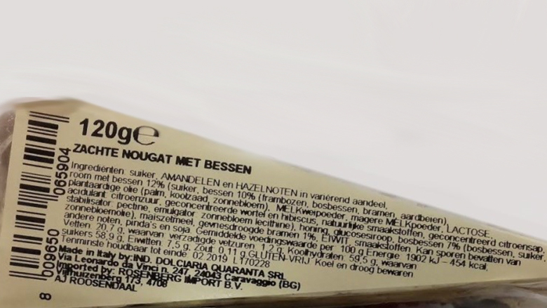 Waarschuwing: Quaranta nougat bevat soja
