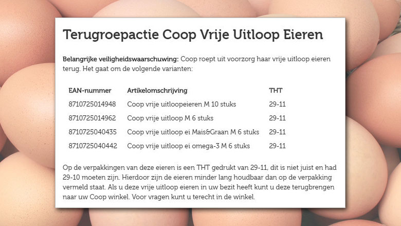 Let op: eieren van Coop minder lang houdbaar