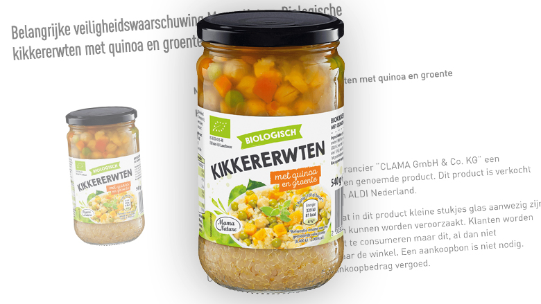 Mogelijk glas in potjes kikkererwten, ALDI roept ze terug