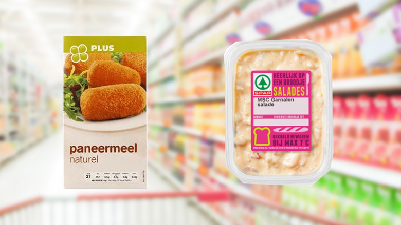 Terugroepactie garnalensalade van SPAR, paneermeel van PLUS en garnalen surimi salade van Boni